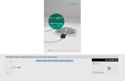 ERBE Nessy Plate 170, split, VIO, ICC, ACC, non-Erbe units, International with connecting cable 3 m REF 20193-074